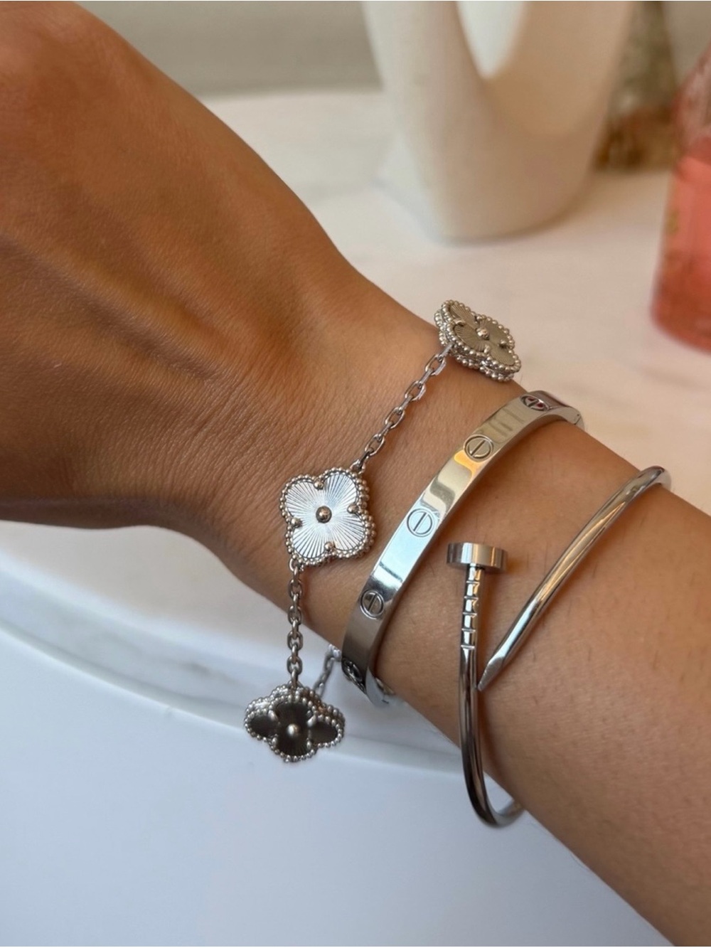 Stainless Steel Clover Motif Bracelet